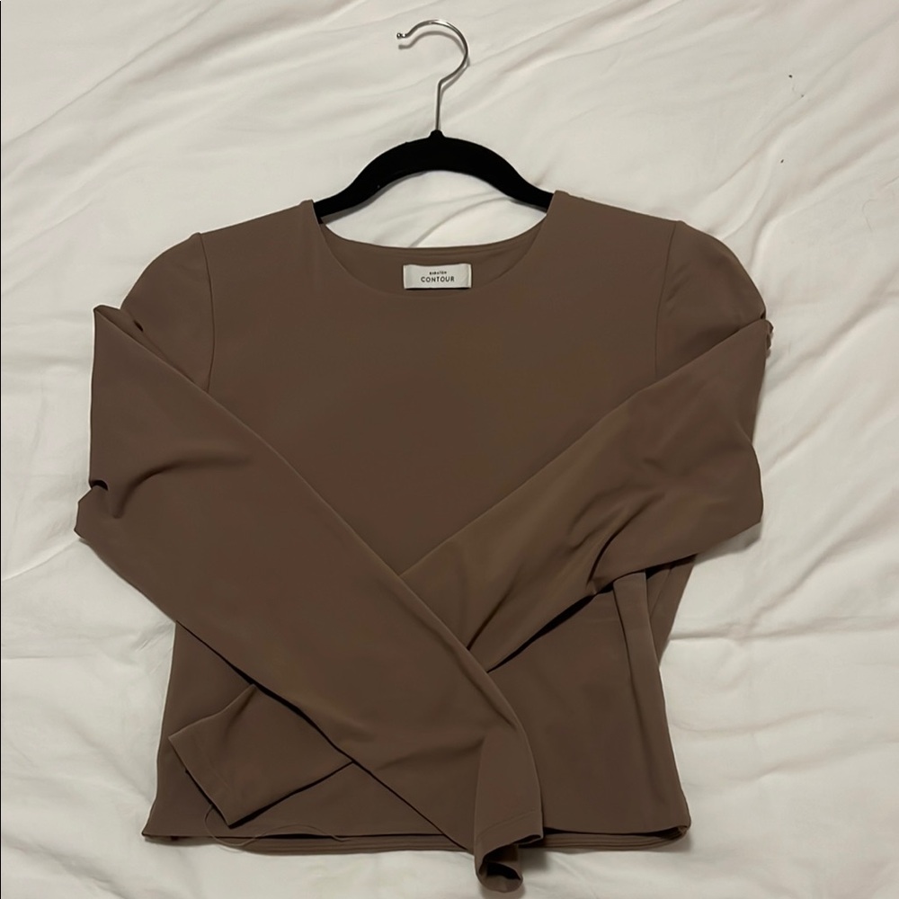 Brown Long-Sleeve Crewneck Top